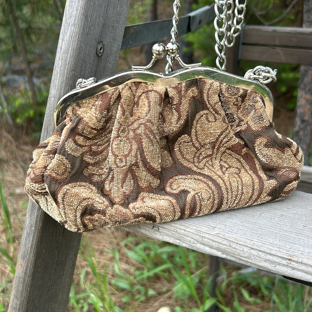 Apt 9 Kisslock Brown carpet bag Patterned Women's crossbody Bag - Picture 3 of 10